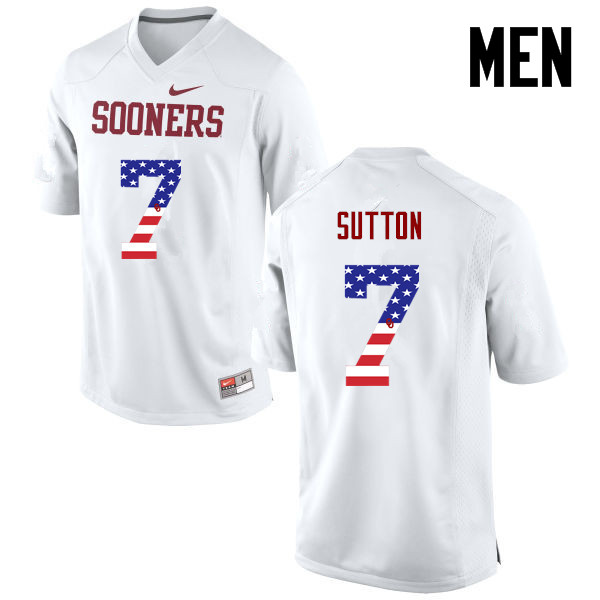 Men Oklahoma Sooners #7 Marcelias Sutton College Football USA Flag Fashion Jerseys-White - Click Image to Close